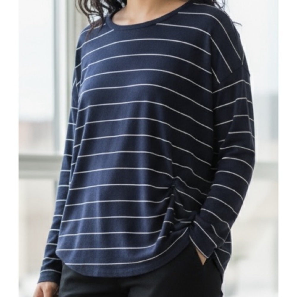 Banana Republic Large Blue & White Stripe Side Twist Top